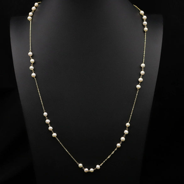 Women's Retro Pearl Necklace Long Adjustable Watermelon Bead Sweater Chain With Geometric Simple Design