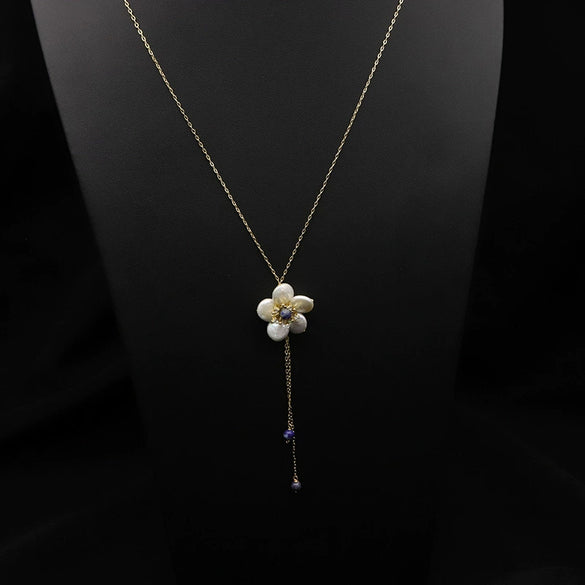 Women's Retro Pearl Necklace Long Adjustable Watermelon Bead Sweater Chain With Geometric Simple Design