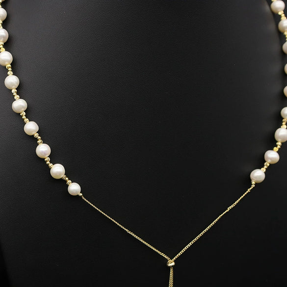 Women's Retro Pearl Necklace Long Adjustable Watermelon Bead Sweater Chain With Geometric Simple Design