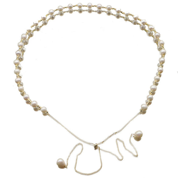 Women's Retro Pearl Necklace Long Adjustable Watermelon Bead Sweater Chain With Geometric Simple Design