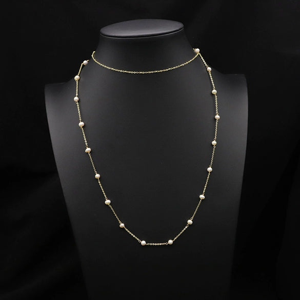 Women's Retro Pearl Necklace Long Adjustable Watermelon Bead Sweater Chain With Geometric Simple Design