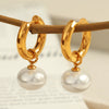 Women's Retro Pearl Pendant Earrings 316L Stainless Steel Geometric Electroplated