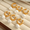Women's Retro Pearl Pendant Earrings 316L Stainless Steel Geometric Electroplated