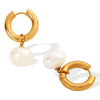 Women's Retro Pearl Pendant Earrings 316L Stainless Steel Geometric Electroplated