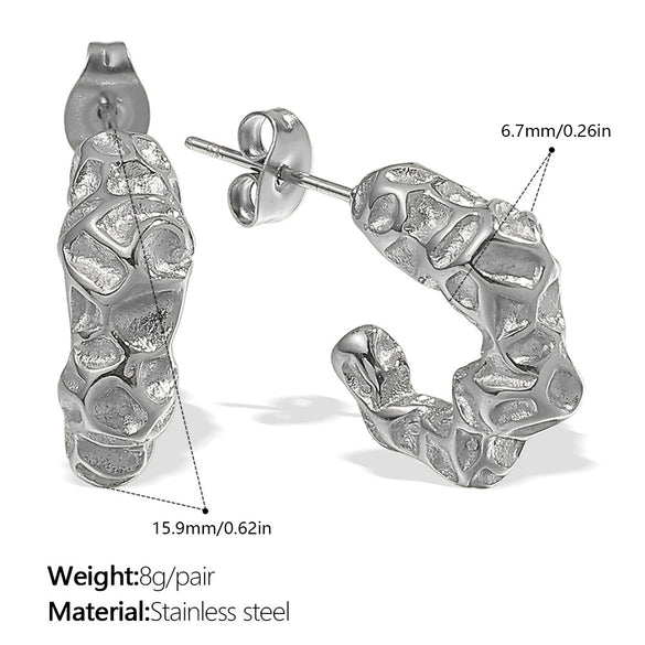 Women's Retro Pleated Cshaped 316L Stainless Steel 18K Gold Plated Earrings