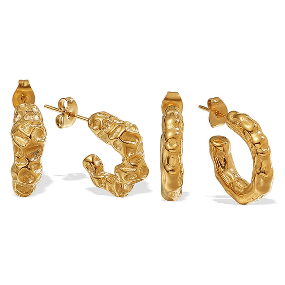 Women's Retro Pleated Cshaped 316L Stainless Steel 18K Gold Plated Earrings