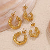 Women's Retro Pleated Cshaped 316L Stainless Steel 18K Gold Plated Earrings
