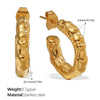 Women's Retro Pleated Cshaped 316L Stainless Steel 18K Gold Plated Earrings