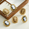 Women's Retro Portrait Pattern Stainless Steel Earrings And Ring Set With Geometric Shape And Vacuum Plated Finish