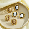 Women's Retro Portrait Pattern Stainless Steel Earrings And Ring Set With Geometric Shape And Vacuum Plated Finish