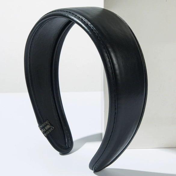 Women's Retro Pu Leather Widebrim Geometric Hair Hoop Handmade Hair Accessories