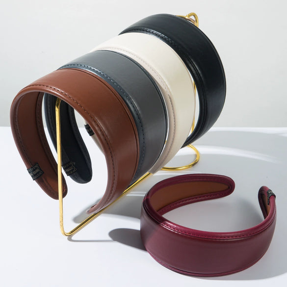 Women's Retro Pu Leather Widebrim Geometric Hair Hoop Handmade Hair Accessories