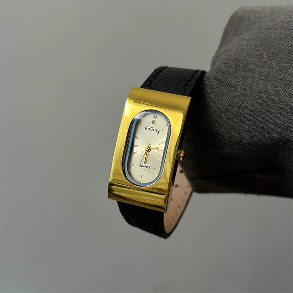 Women's Retro Rectangular Metal Pu Strap Luxury Niche Highend Sense Antique Fashion Simple Watch