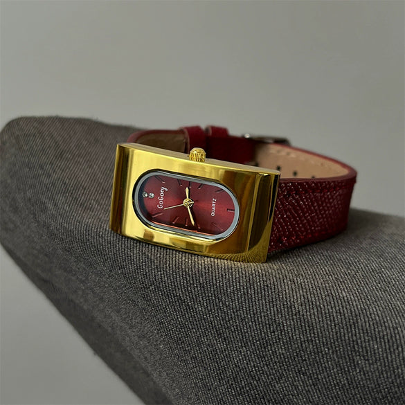 Women's Retro Rectangular Metal Pu Strap Luxury Niche Highend Sense Antique Fashion Simple Watch