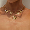 Women's Retro Relief Portrait Crescent Moon Pendant Necklace Alloy Chain Electroplating Geometric Style