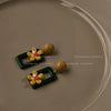 Women's Retro Resin Flower Earrings With Silver Needles Geometric Drop Design Electroplated Spring Style Statement Jewelry