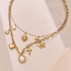 Women's Retro Round Cross Pendant Multi Layer Necklace In Stainless Steel With Gold Plated Oil Drip Geometric Design Fashion Jewelry