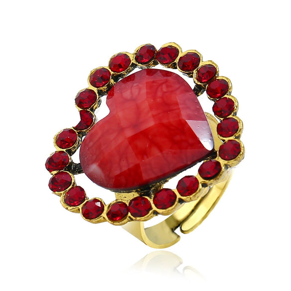Women's Retro Round Glass Photo Box Ring Adjustable Alloy Resin Heart Pattern Electroplated Statement Ring