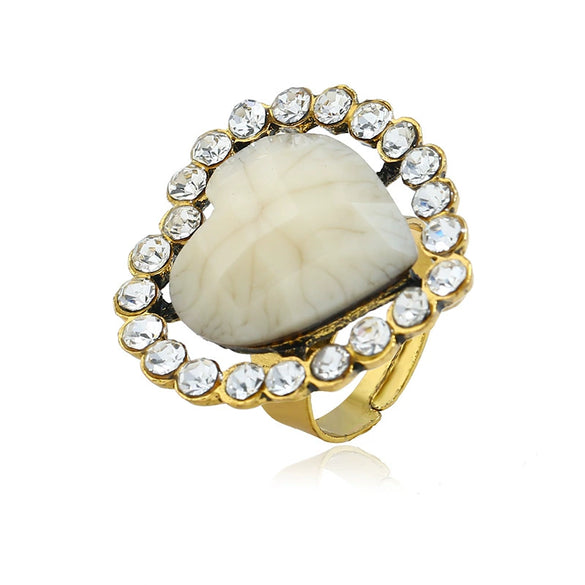 Women's Retro Round Glass Photo Box Ring Adjustable Alloy Resin Heart Pattern Electroplated Statement Ring