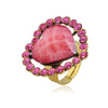 Women's Retro Round Glass Photo Box Ring Adjustable Alloy Resin Heart Pattern Electroplated Statement Ring