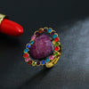 Women's Retro Round Glass Photo Box Ring Adjustable Alloy Resin Heart Pattern Electroplated Statement Ring