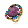 Women's Retro Round Glass Photo Box Ring Adjustable Alloy Resin Heart Pattern Electroplated Statement Ring