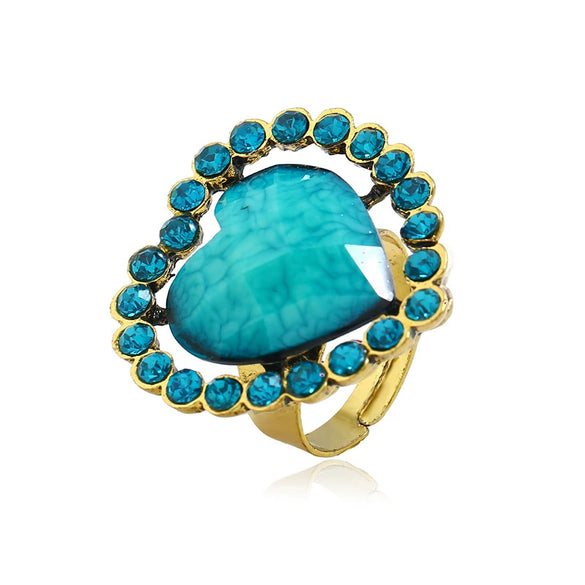 Women's Retro Round Glass Photo Box Ring Adjustable Alloy Resin Heart Pattern Electroplated Statement Ring