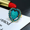 Women's Retro Round Glass Photo Box Ring Adjustable Alloy Resin Heart Pattern Electroplated Statement Ring