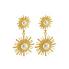 Women's Retro Round Sunflower Pearl 316L Stainless Steel 18K Goldplated Electroplated Earrings With Geometric And Floral Patterns