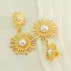 Women's Retro Round Sunflower Pearl 316L Stainless Steel 18K Goldplated Electroplated Earrings With Geometric And Floral Patterns
