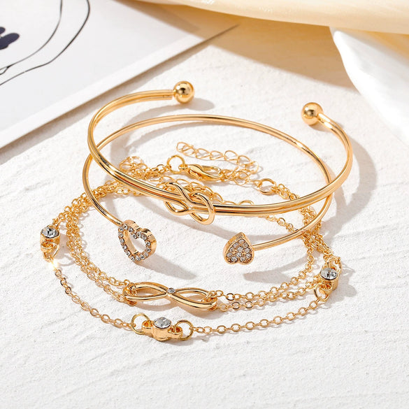 Women's Retro Simple Geometric Metal Love Open Bracelet Fourpiece Set