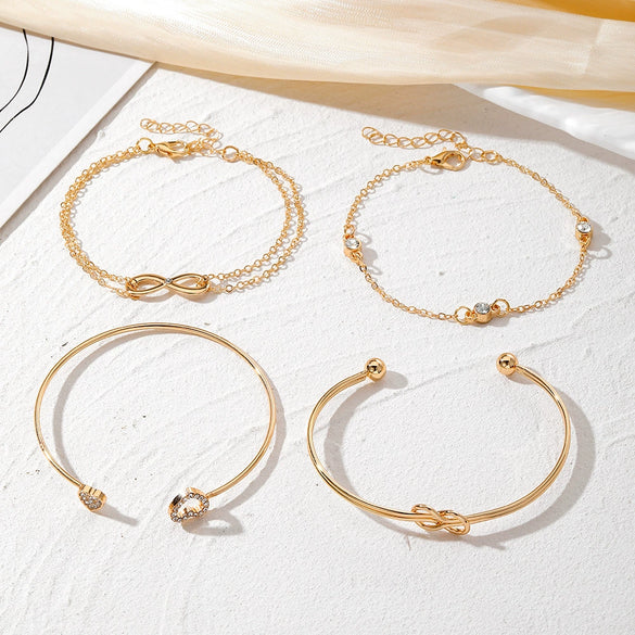 Women's Retro Simple Geometric Metal Love Open Bracelet Fourpiece Set