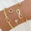 Women's Retro Simple Geometric Metal Love Open Bracelet Fourpiece Set