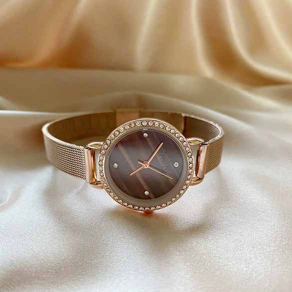 Women's Retro Simple Light Luxury Watch With Alloy Case Crystal Diamond And Small Disc Design