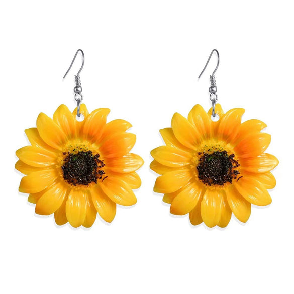 Women's Retro Simple Resin Flower Earrings Elegant Fashion Sunflower Floral Drop Earrings Versatile Lightweight Statement Jewelry