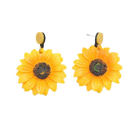 Women's Retro Simple Resin Flower Earrings Elegant Fashion Sunflower Floral Drop Earrings Versatile Lightweight Statement Jewelry