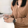 Women's Retro Simple Square Alloy Case Imitation Leather Strap Stainless Steel Clasp Watch