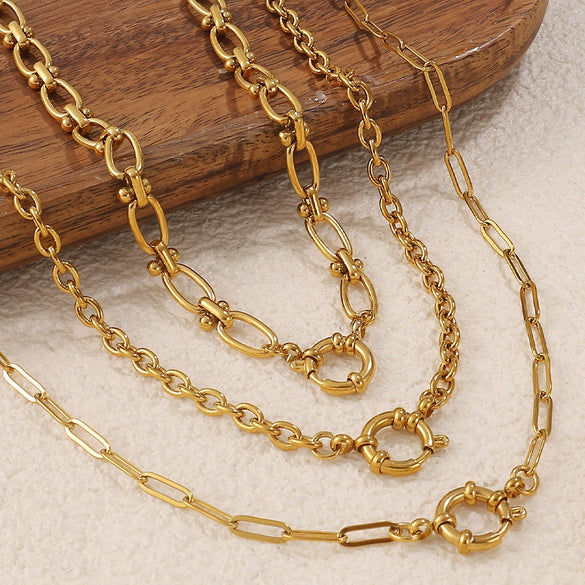 Women's Retro Simple Style 316L Stainless Steel Chain Necklace With Electroplating