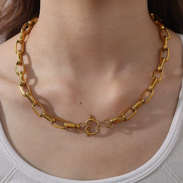 Women's Retro Simple Style 316L Stainless Steel Chain Necklace With Electroplating