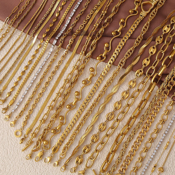 Women's Retro Simple Style 316L Stainless Steel Chain Necklace With Electroplating