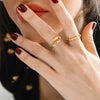 Women's Retro Snake Shaped Adjustable Open Ring With Crystal Inlay In Electroplated Brass With 18K Gold Finish Animal Pattern Simple Style