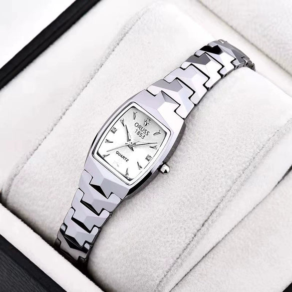 Women's Retro Square Dial Watch With Alloy Case And Stainless Steel Clasp