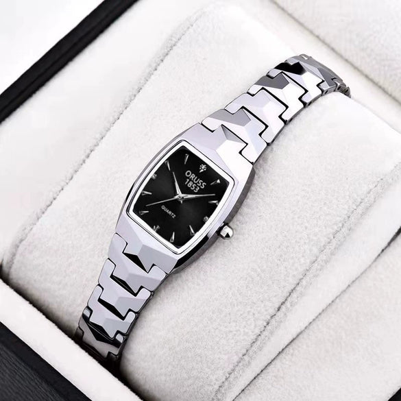 Women's Retro Square Dial Watch With Alloy Case And Stainless Steel Clasp
