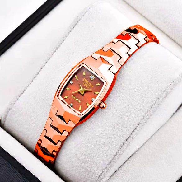 Women's Retro Square Dial Watch With Alloy Case And Stainless Steel Clasp