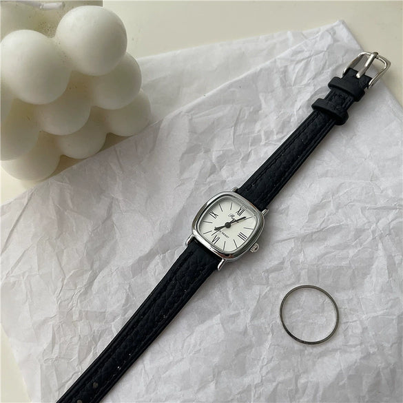 Women's Retro Square Watch Alloy Case Ordinary Glass Mirror