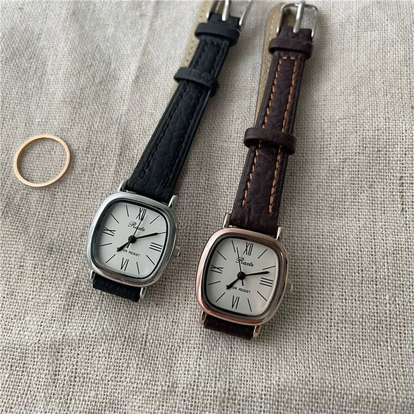 Women's Retro Square Watch Alloy Case Ordinary Glass Mirror