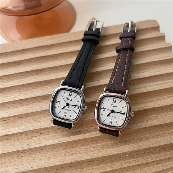 Women's Retro Square Watch Alloy Case Ordinary Glass Mirror