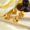 Women's Retro Stainless Steel Adjustable Open Ring With Natural Stone Geometric Design And 18K Vacuum Plated Finish
