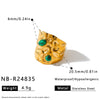 Women's Retro Stainless Steel Adjustable Open Ring With Natural Stone Geometric Design And 18K Vacuum Plated Finish