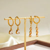 Women's Retro Stainless Steel Drop Earrings With Rhinestone Zircon Geometric Pendants And Vacuum Electroplated Finish